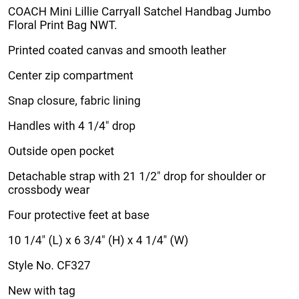 NWT COACH Mini Lillie Carryall Satchel Handbag - Picture 6 of 6